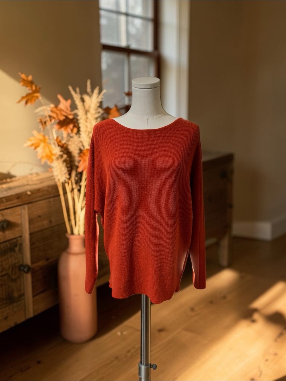 Cyrus Textured Boat Neck Burnt Orange Sweater SZ MED